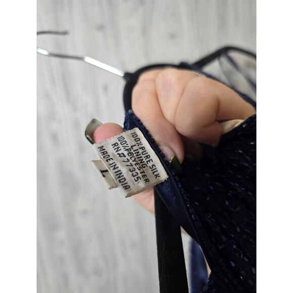 Scala Vintage 90s Beaded Silk Slip Dress Navy Blue NWT Size L Evening Glam - Picture 6 of 10